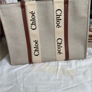 Chloe Woody Large Cream and Brown Tote Bag